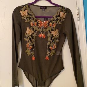 Butterfly sheer green body suit